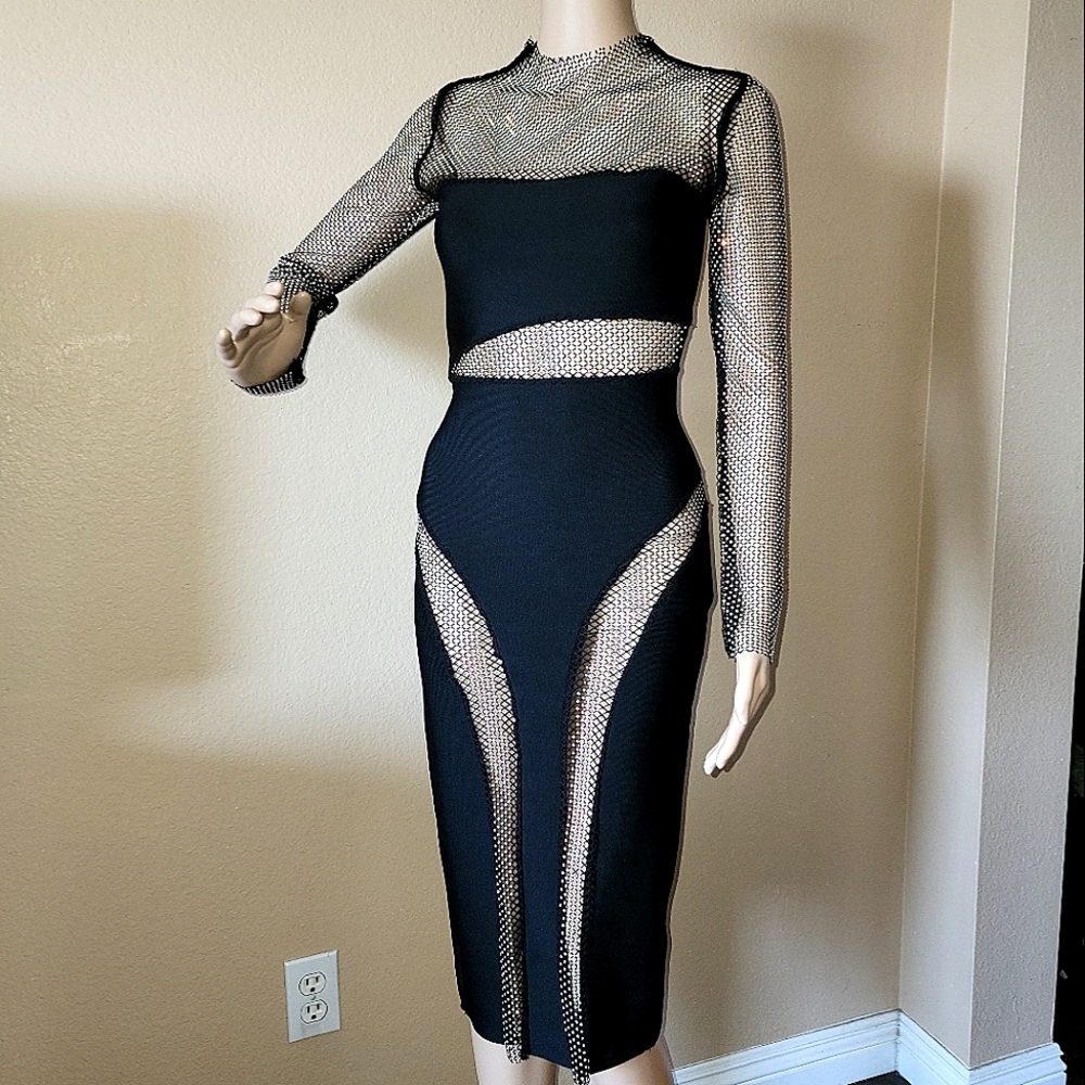 Sexy Rhinestone Bandage Midi Dress